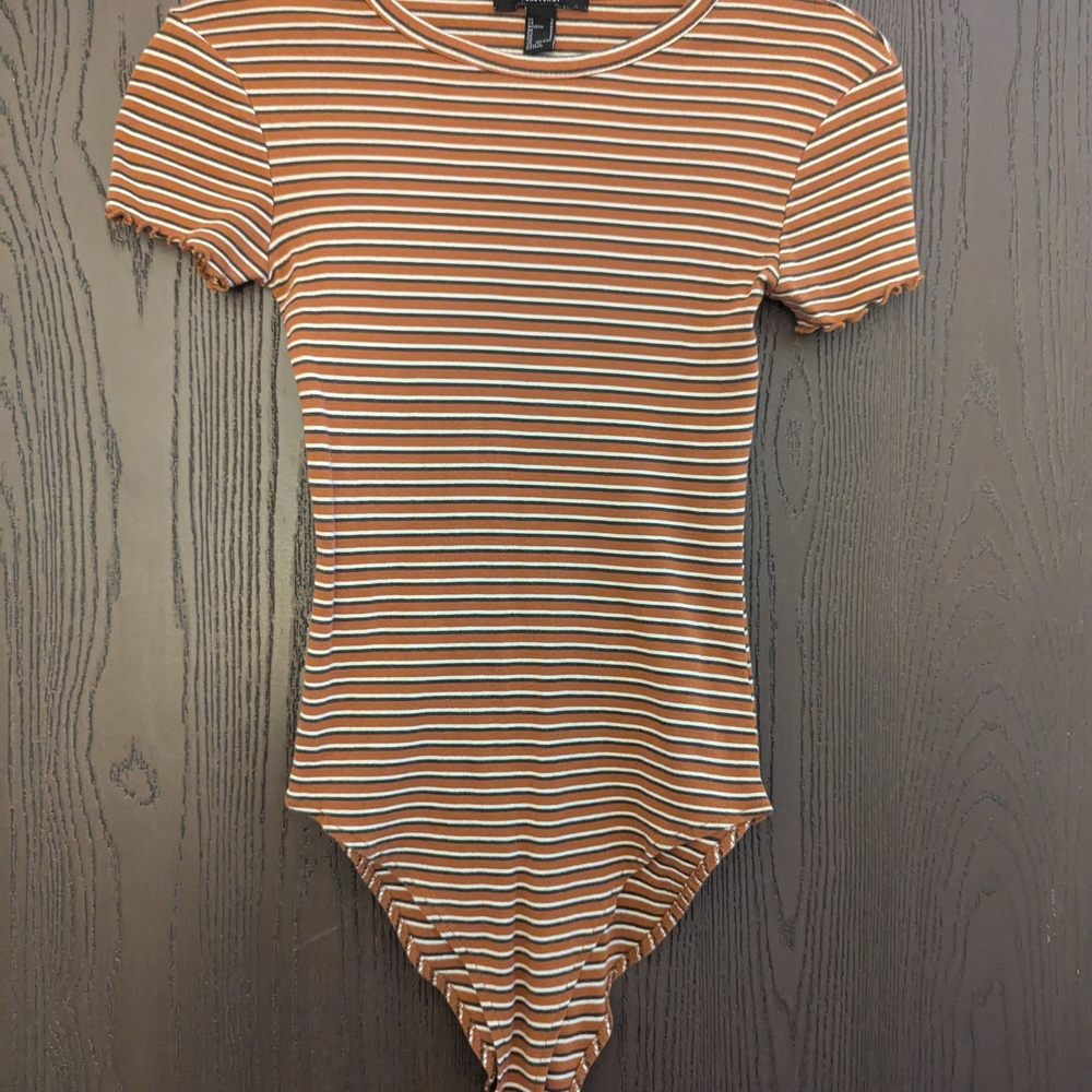 Forever 21 Orange and White Striped Top